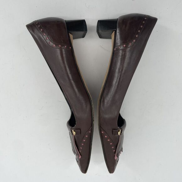 Kate Spade New York Size 6.5 Leather Fringe Tassel Loafers Brown Pink Low Heel - Picture 5 of 11